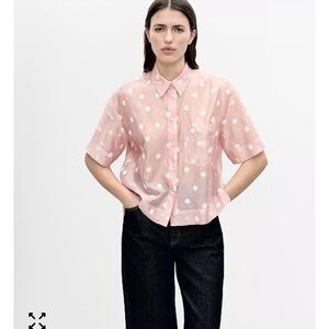 Embroidered Flower Sheer Pink Blouse